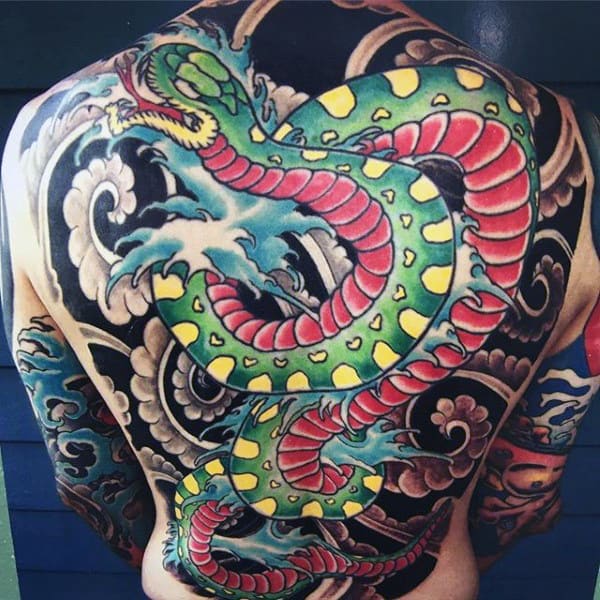 Man With Snake Tattoo Full Back