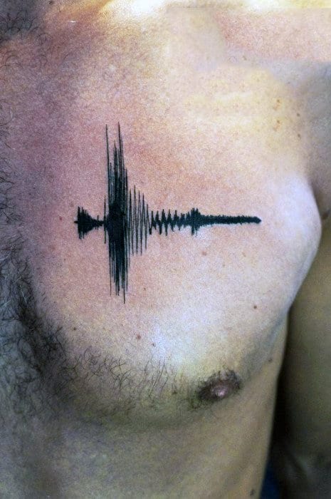 Man With Sound Wave Tattoo On Chest