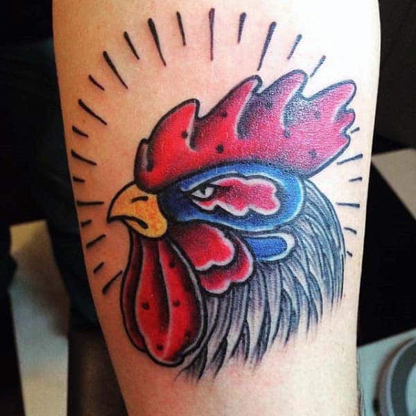 Man With Stylish Rooster Tattoo On Forearm In Neo Traditional Style