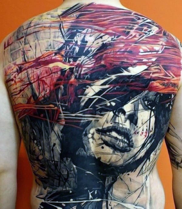 Man With Tattoo Abstract Art On Back