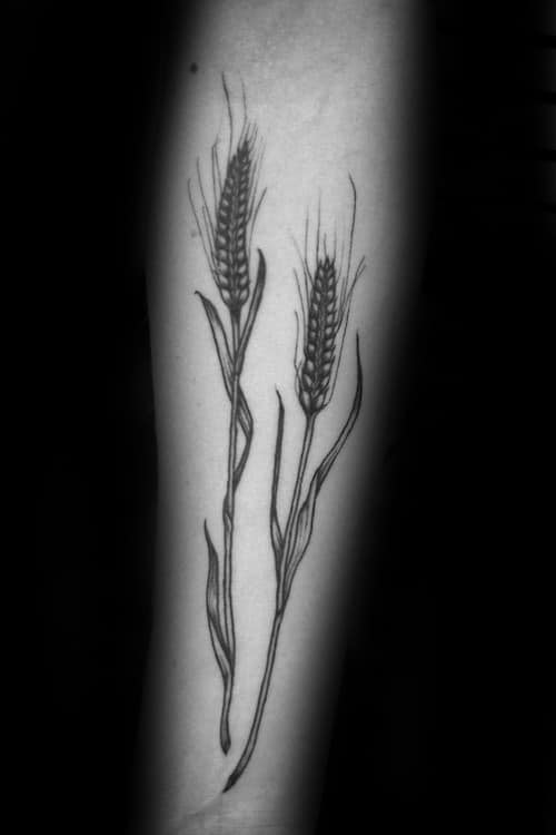 Man With Tattoo Of Wheat On Inner Forearms
