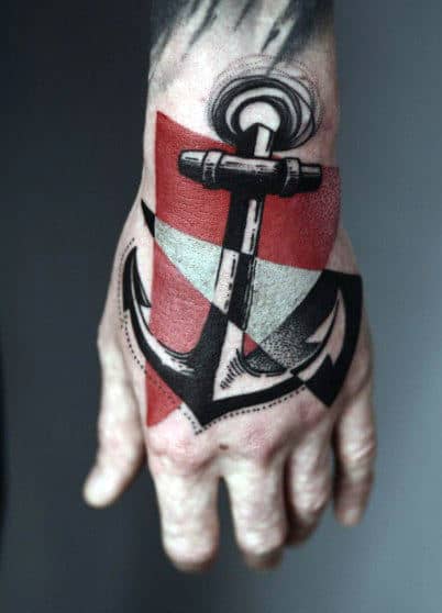 Man With Tattoos Abstract Anchor On Hands