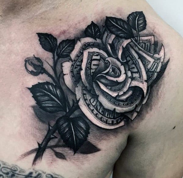man-with-upper-chest-money-rose-and-plant-stem-with-thorns-tattoo