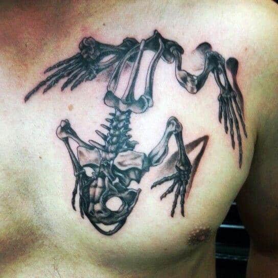 Man With Upper Chest Tatto Of Navy Bone Frog