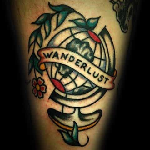 Man With Wanderlust Old School Traditional Arm Globe Tattoo