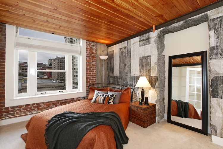 modern wood ceiling apartment bedroom