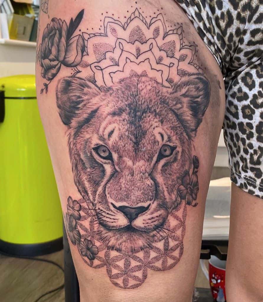 Mandala Black Grey Lion Tattoo