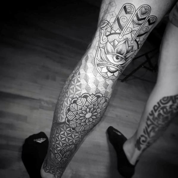Mandala male tattoos Leg sleev