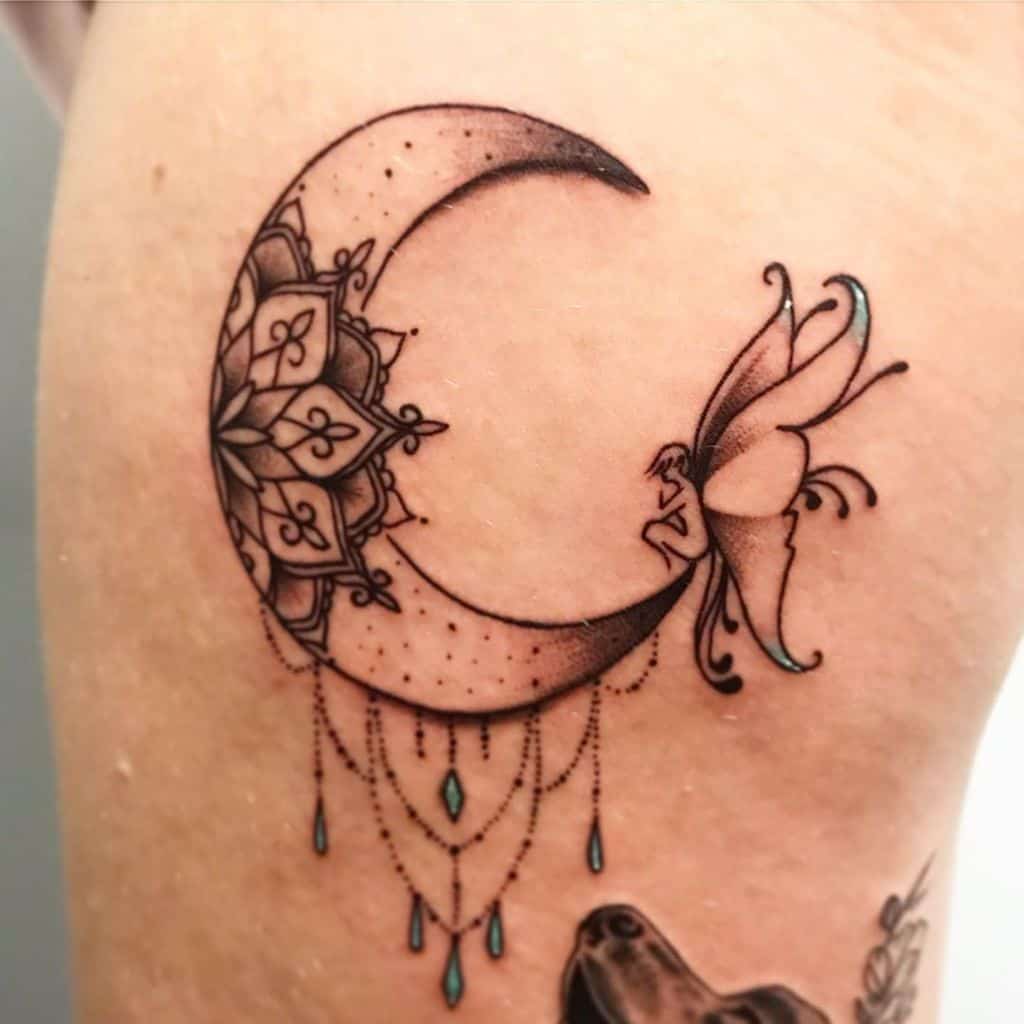 Mandala Moon Fairy Tattoo