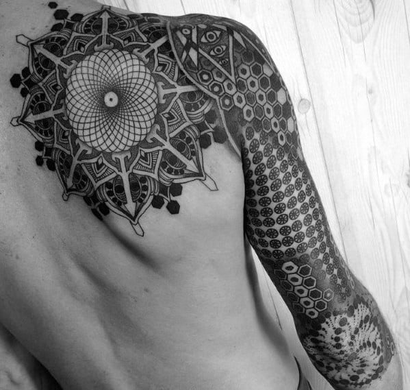 Mandala Tattoo Design On Man Half Sleeve And Back