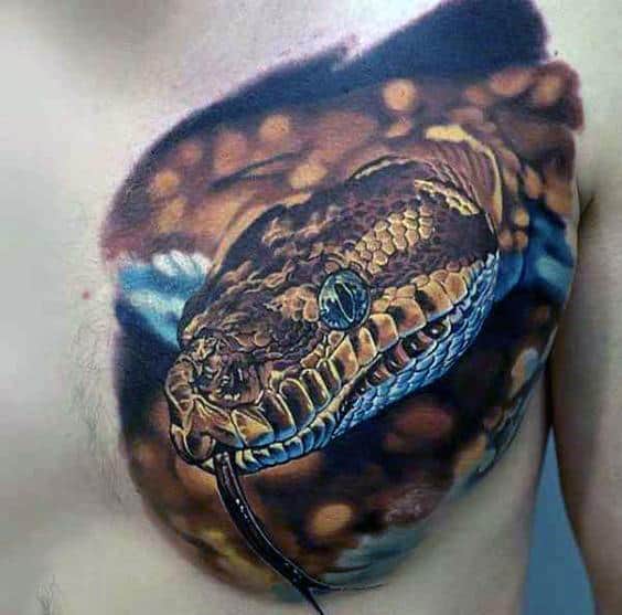 Manly 3d Snake Realistic Upper Chest Tattoos For Males
