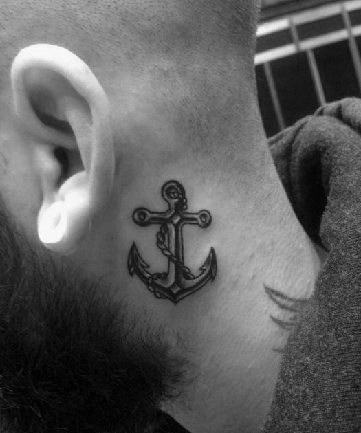 Manly Anchor Small Neck Tattoo Ideas For Guys
