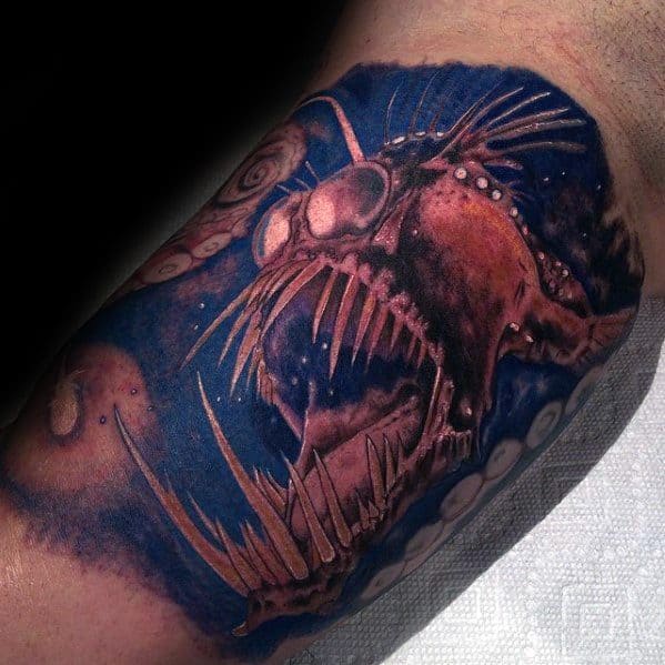 Manly Angler Fish Tattoo Design Ideas For Men On Bicep