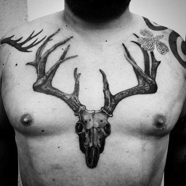 Manly Animal Skull Chest Tattoo Design Inspiration For Males