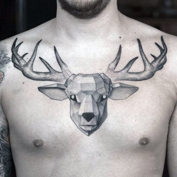 Manly Antler Tattoos On Mans Chest