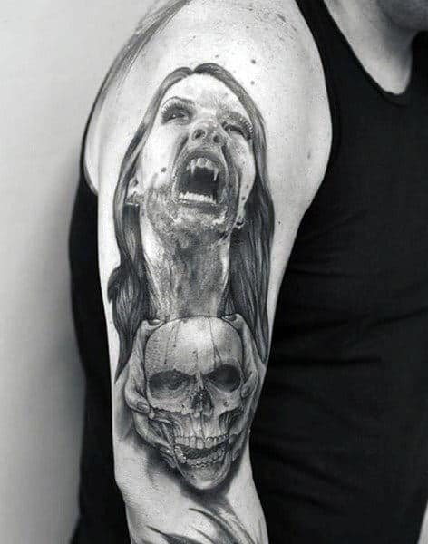 Manly Arm Vampire Skulls Tattoos For Men