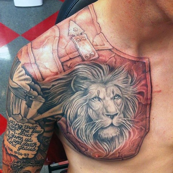 Lion and Dragon Armor Chest Tattoos · Creative Fabrica