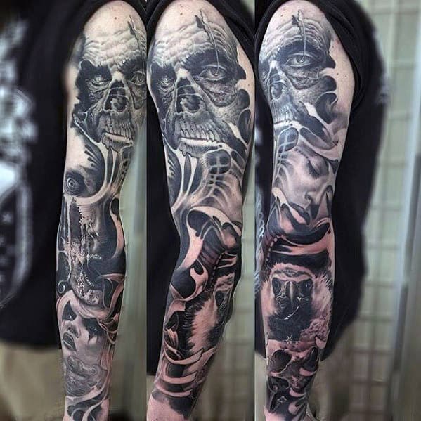 Manly Awesome Guys Shaded Realistic Sleeve Tattoo