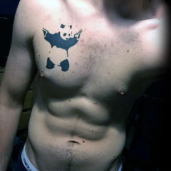 Manly Banksy Panda Mens Upper Cheset Tattoo