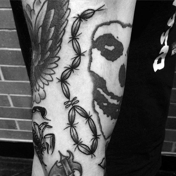 Manly Black Ink Barbed Wire Arm Old School Mens Tattoos