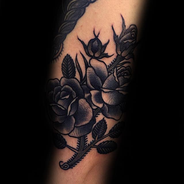 Manly Black Rose Forearm Male Tattoos