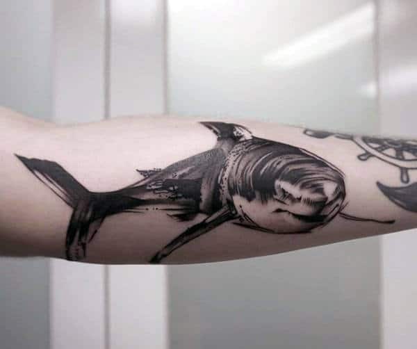 Manly Brush Stroke Shark Forearm Guys Tattoos