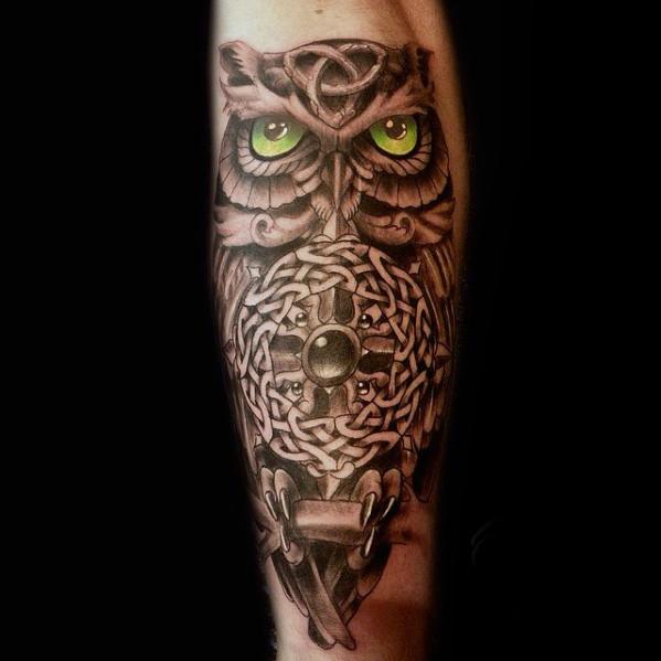 Manly Celtic Owl Outer Forearm Tattoo Design Ideas For Men