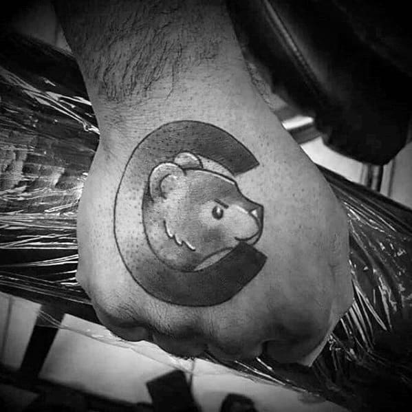 Manly Chicago Cubs Haded Hand Tattoo Design Ideas For Men