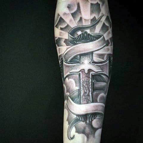 Manly Christian Cross Tattoo Designs On Wrist