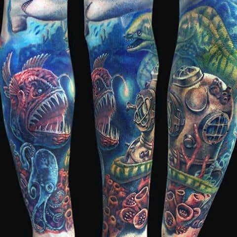 Manly Coral Reef Sleeve Tattoos For Men