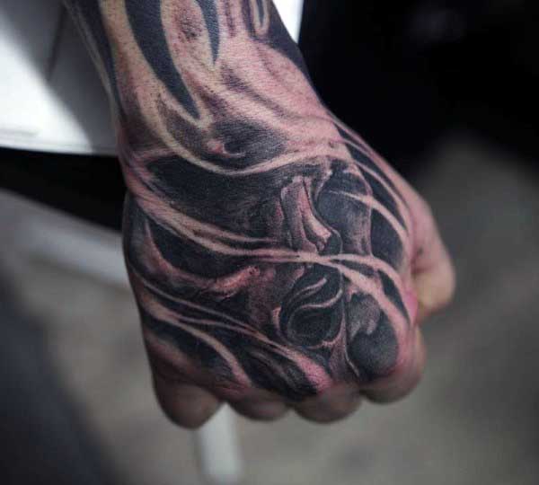 Manly Drifting Smoke Skull Hand Tattoos