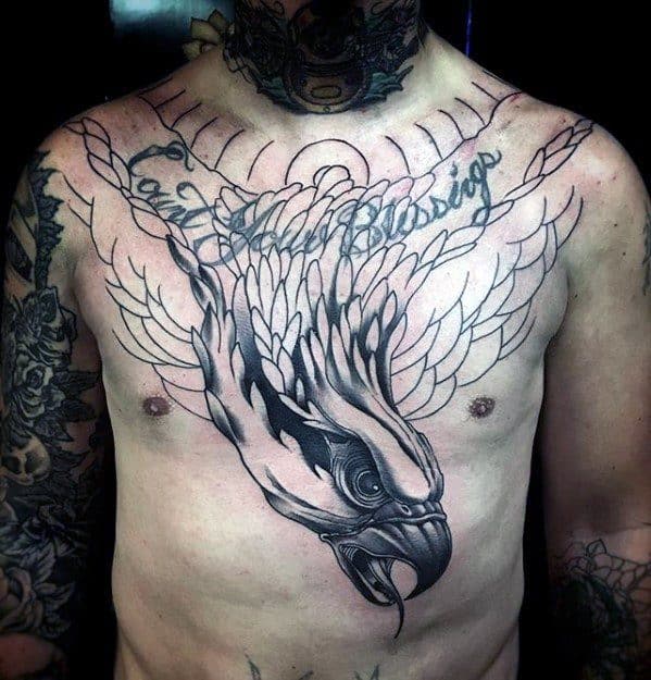 Manly Eagle Head Chest Guys Tattoo Cover Up Ideas