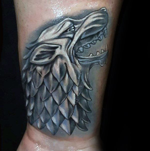 Manly Game Of Thrones 3d Dire Wolf Wrist Tattoo Design Ideas For Men