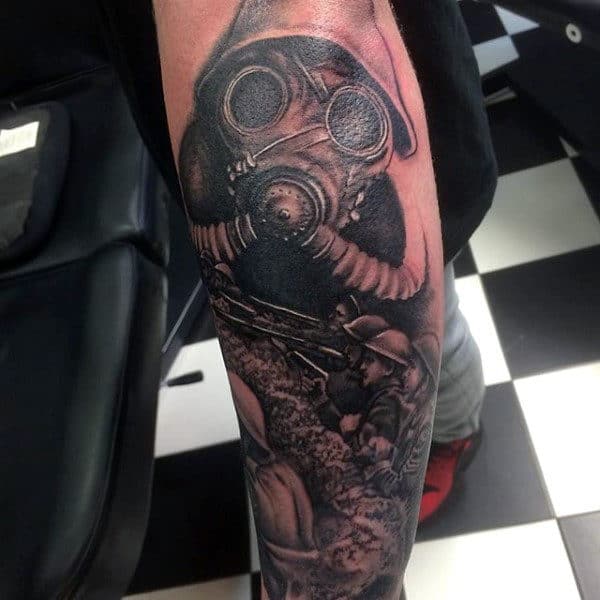 Manly Gas Mask Ww2 Guys Outer Forearm Tattoo Ideas