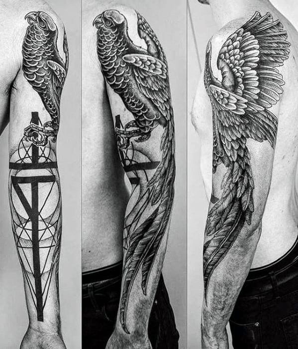 Manly Geometric Full Arm Tattoo Design Ideas For Men