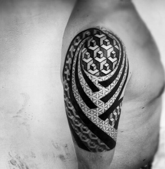 Manly Geometric Half Sleeve Tattoo Design Ideas For Men