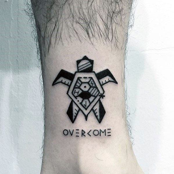 Manly Geometric Turtle Tribal Overcome Tattoo Design Ideas For Men On Lower Leg