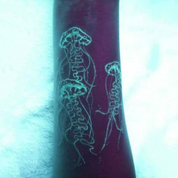 Manly Glow In The Dark Jelly Fish Tattoos For Men On Inner Forearm