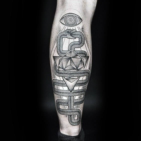 Manly Guys Back Of Leg Ouroboros Tattoo Design