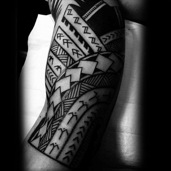 Manly Guys Black Ink Polynesian Tribal Arms Tattoos