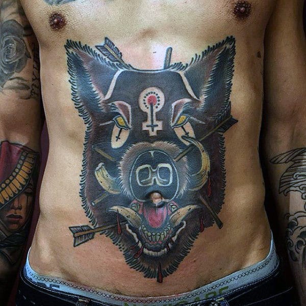 Manly Guys Boar Stomach Tattoo Design Ideas