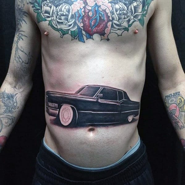 Manly Guys Cadillac Car Stomach Tattoos