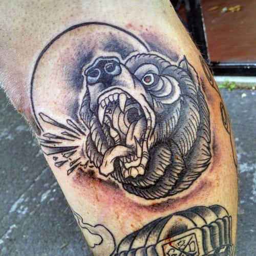 Manly Guys Growling Traditional Bear Arm Tattoos