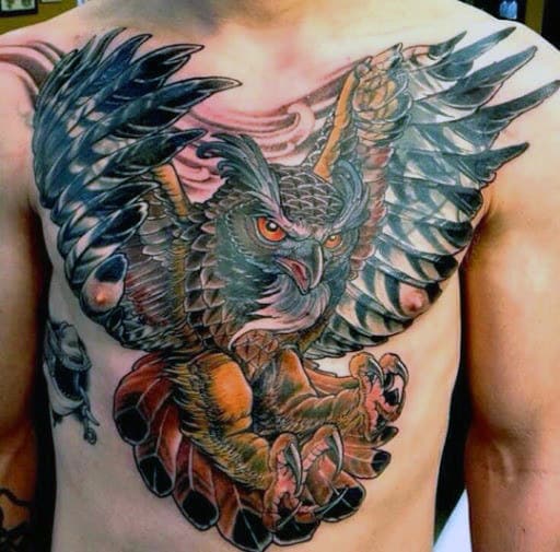 Manly Guys Owl Chest Tattoo Designs