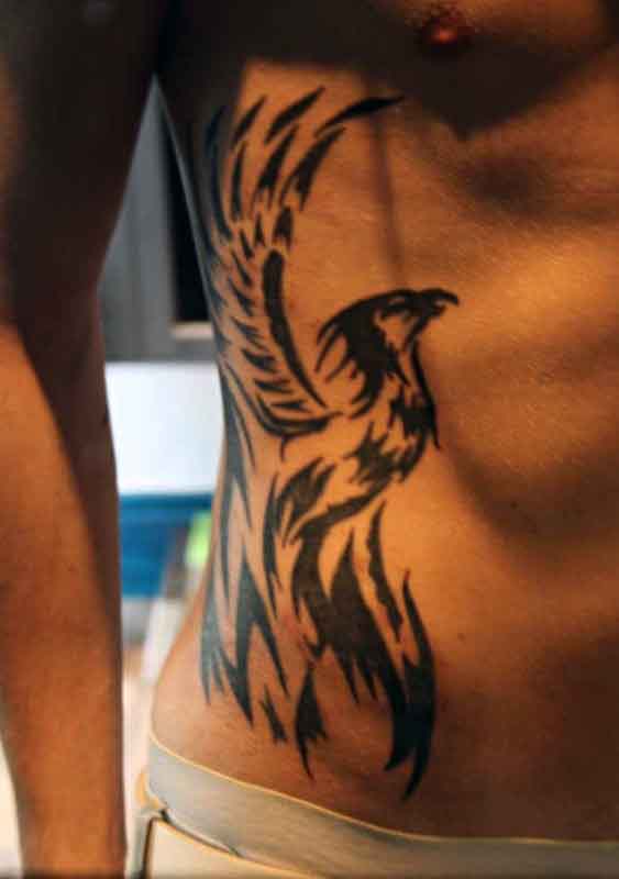 Manly Guys Phoenix Tribal Rib Cage Side Tattoos