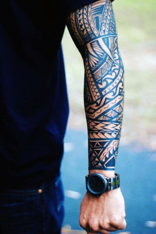 Manly Guys Tribal Forearm Tattoo Design Inspiration