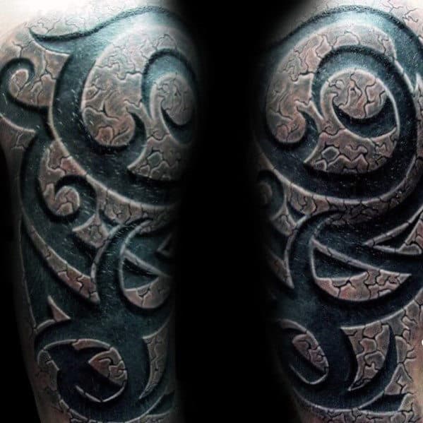 Manly Half Sleeve 3d Tribal Stone Tattoos