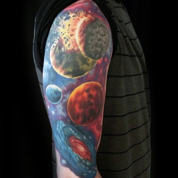 Manly Half Sleeve Celestial Tattoo Design Ideas For Men