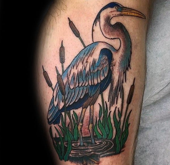 Manly Heron Tattoo Design Ideas For Men On Side Of Leg