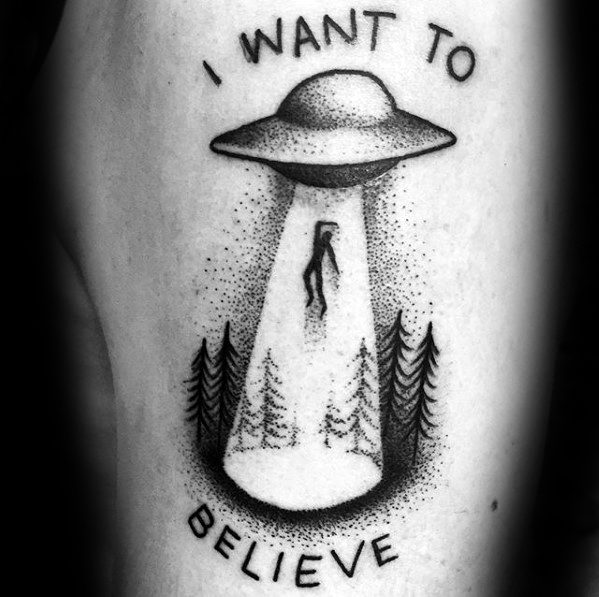 Manly I Want To Believe Upper Arm Tattoo Design Ideas For Men